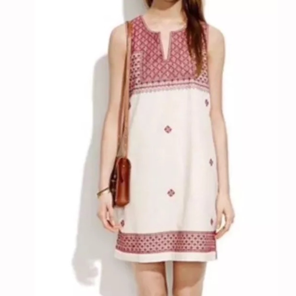 Madewell Red Stitch Shift Embroidered dress 2